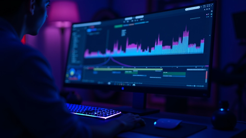 Tela de computador mostrando software de animação com ondas sonoras visualizadas